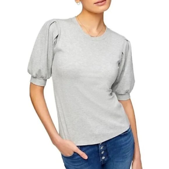 7 For All Mankind Pleated Puff Shoulder Power Rib Tee Top Heather Grey S… - Picture 3 of 14